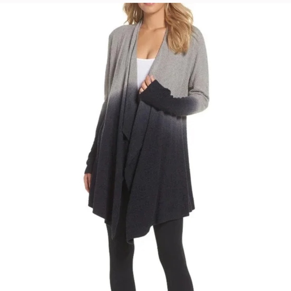 Barefoot dream beige black bomboo chic long sweater cardigan size small …